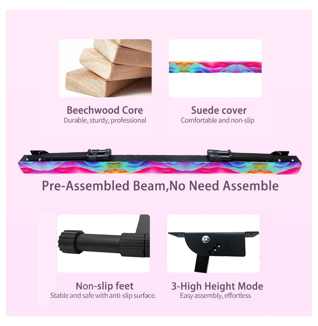 8FT Adjustable&Foldable Gymnastics Balance Beam,Home Gym Equipment,Easy Assembling and Storage,No Tool Require,for Kids Children Girls Training
