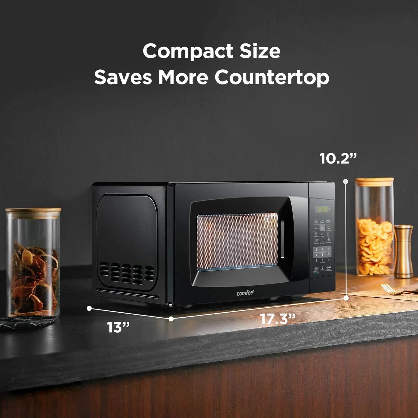 Countertop Microwave with Sound On/Off, Eco Mode, and Convenient One-Touch Button, 0.7 Cubic Foot, White