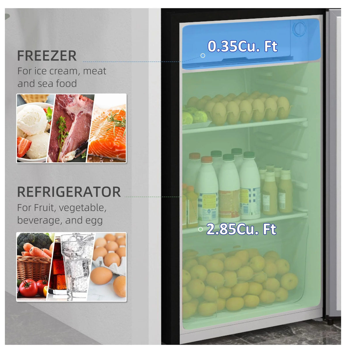 3.2 Cu.Ft Mini Fridge Freezer, Single Door Refrigerator with Adjustable Thermostat, Dorm Fridge, Compact Refrigerator for Bedroom, Apartment, Silver