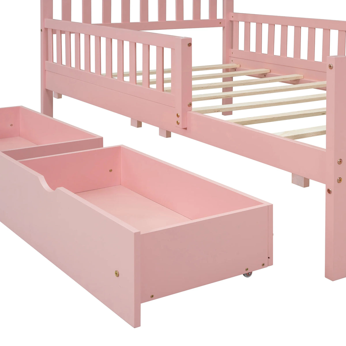Bellemave Twin Bed with Storage Drawers and Fence Rails, Wood Platform Beds Frame with Headboard, Twin Size Storage Bed for Kids Boys Girls Teens��White)