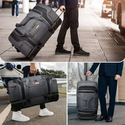 Rolling Duffle Bag with Drop Bottom,Large Wheeled Duffle Bag Luggage,Trolly Travel Bag with Roller 30 Inch,TBL074-Grey/Red