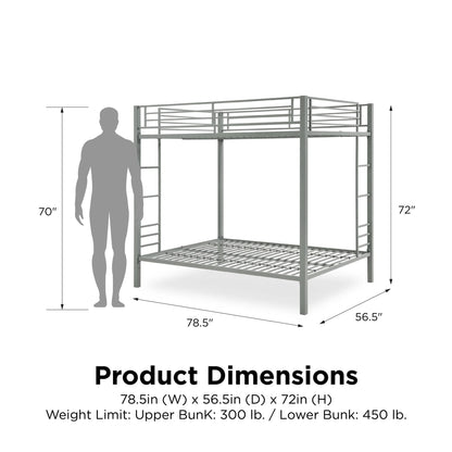 DHP Sidney Full over Full Metal Bunk Bed, Silver