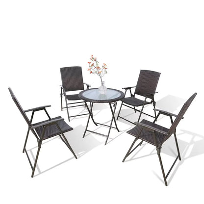 Ulax Furniture 3 Pieces Wicker Folding Bistro Set, Balcony Table and Chairs Sets, Garden Backyard Furniture