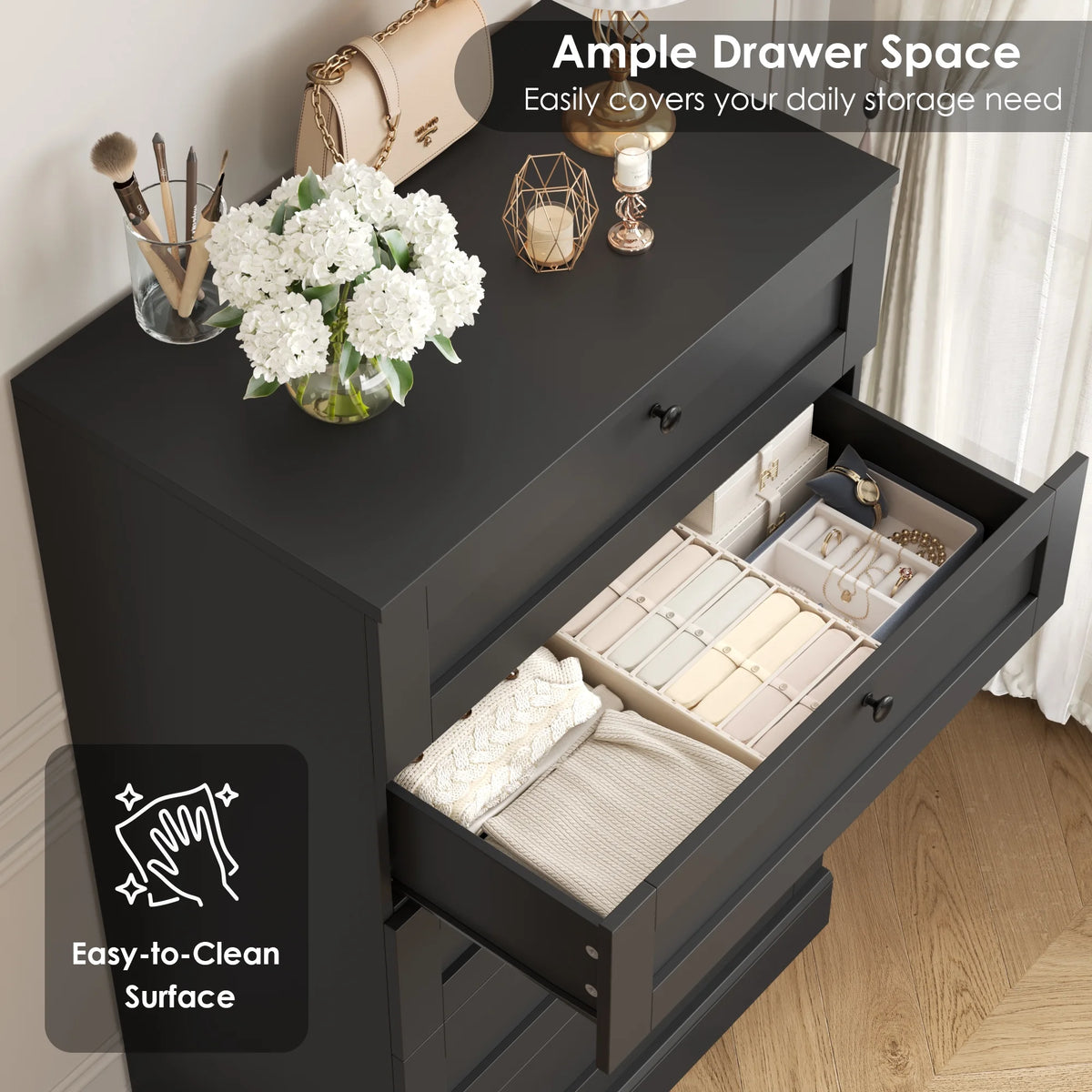Homfa 5 Drawer White Bedroom Dresser, Modern Vertical Dresser Drawers Wood Organizer for Living Room Entryway Small Spaces