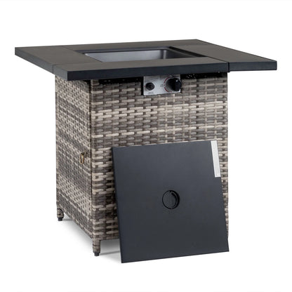 28" Fire Pit Table, Propane Fire Pit with Lid, Lava Rocks, 50000 BTU Outdoor Gas Fire Pit, Metal Square Propane Fire Pit for Outside Garden Backyard Deck Patio, Brown, LLL4008