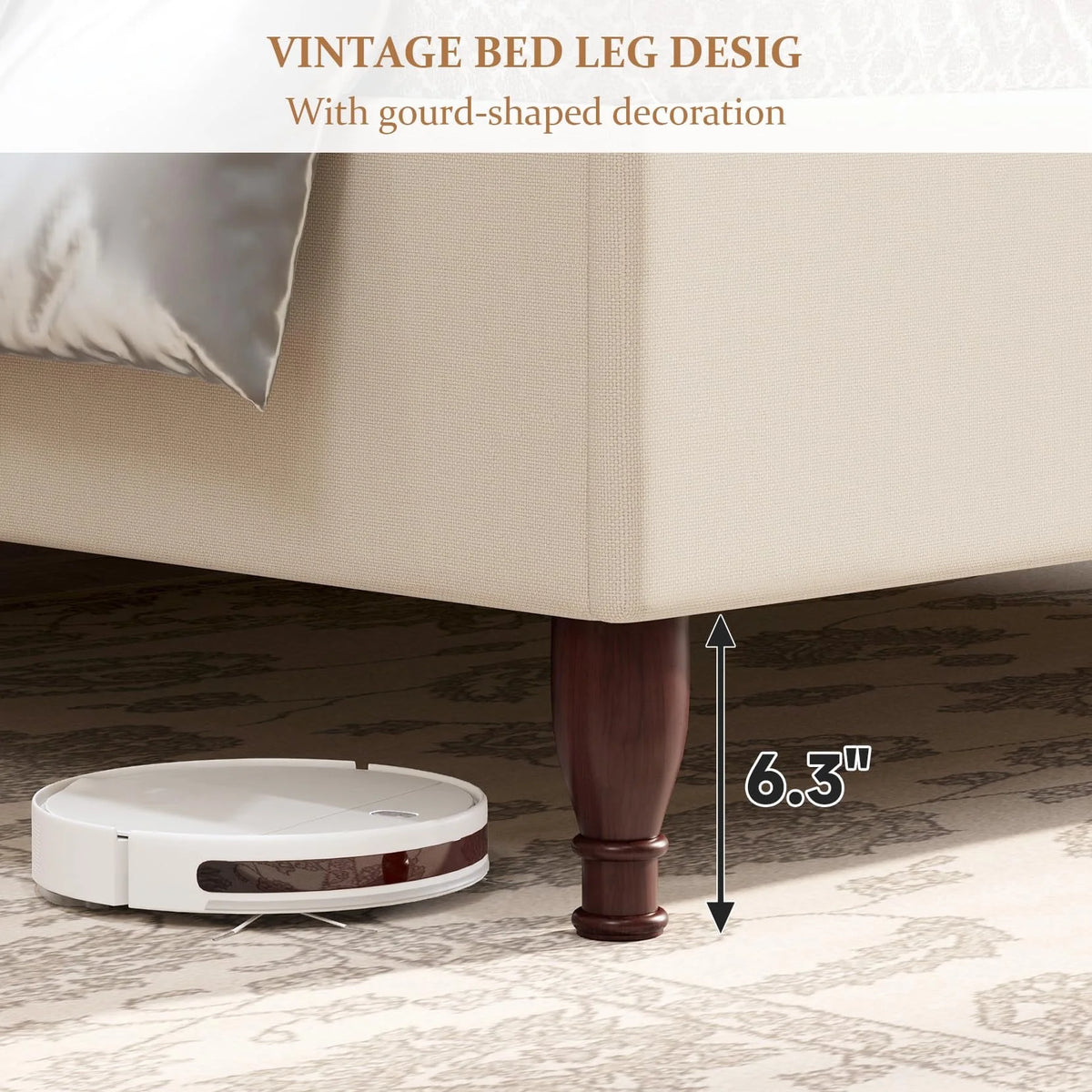 Neche Queen Upholstered Bed Frame with 51" Tall Headboard Classic Curved Wingback Platform Bed with Soft Fabric, Retro Simple Sleigh Bedframe No Box Spring Needed/Easy Assembly, White