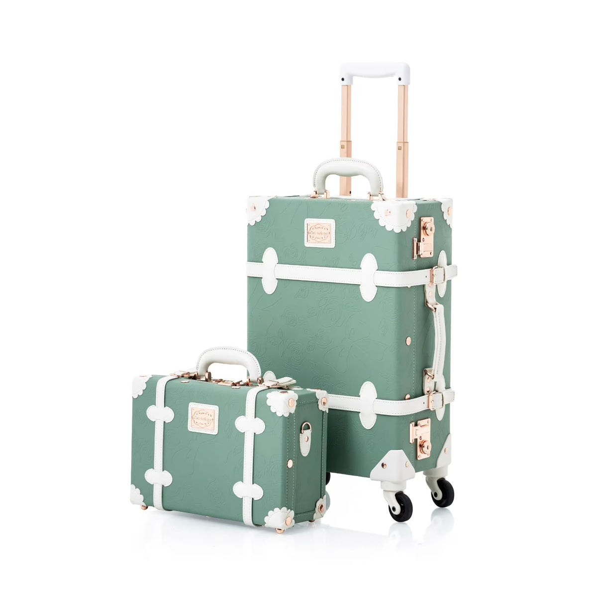 COTRUNKAGE Vintage Trunk Luggage Set TSA Lock Carry On Suitcase for Women (13" & 20", Pink Floral)