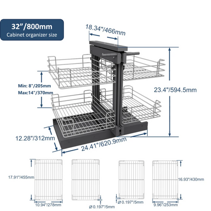VADANIA Blind Corner Pull Out Cabinet Organizer for 32" Cabinet, Soft Close, Min Opening 14", 2-tier