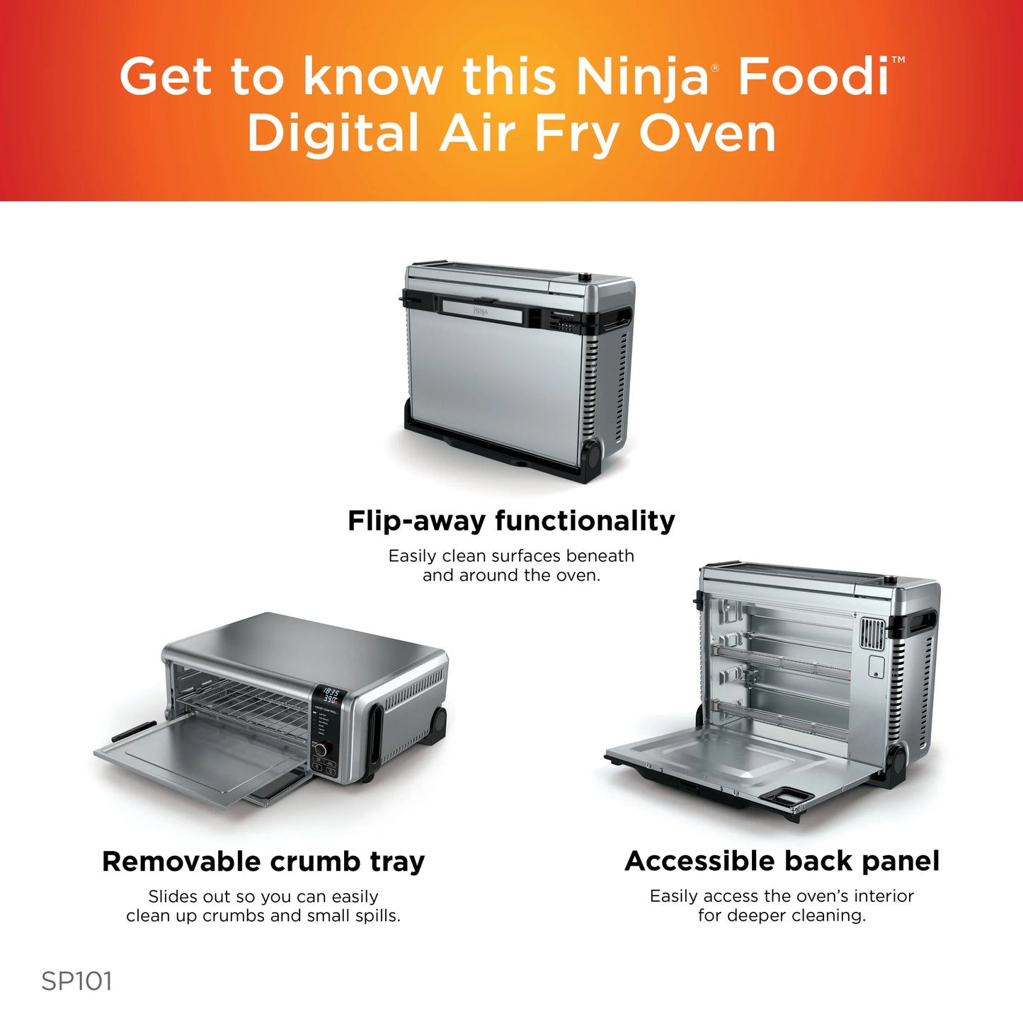 Ninja?? SP101 Foodia?�� 8-in-1 Digital Air Fry Oven, Flip-Away for Storage, Dehydrate, Keep Warm