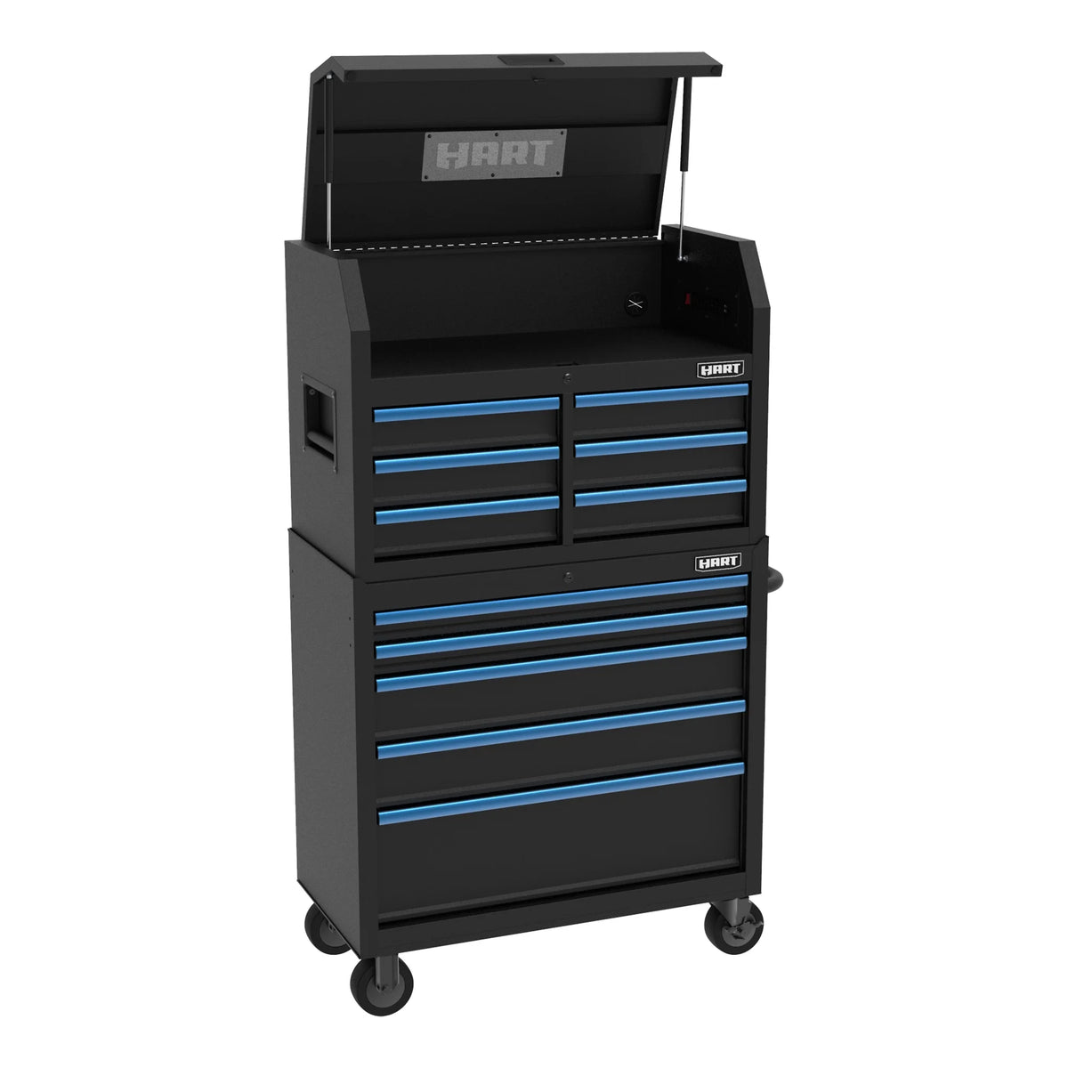 HART 36-Inch 5-Drawer Rolling Tool Cabinet with Wood Top, Locking Steel Garage Storage, Black