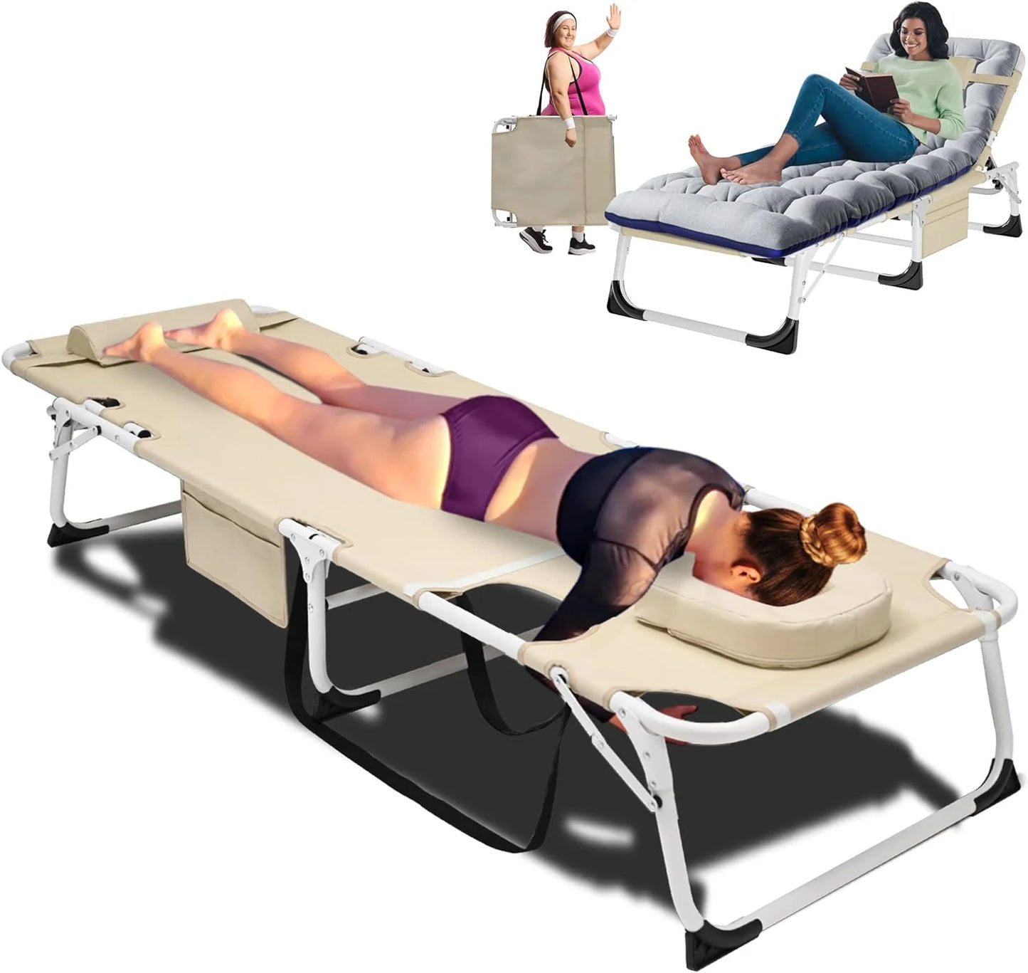 Slsy Folding Lounge Chair, 5-Position Adjustable Outdoor Reclining Chair, Folding Sleeping Bed Cot, Folding Chaise Lounge Chair for Pool Beach Patio Sunbathing