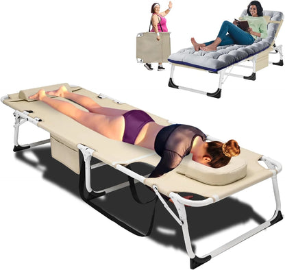 Slsy Folding Lounge Chair, 5-Position Adjustable Outdoor Reclining Chair, Folding Sleeping Bed Cot, Folding Chaise Lounge Chair for Pool Beach Patio Sunbathing