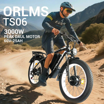 5000W (Peak) Electric-Bike for Adults, 60V 25AH Battery Electric Motorcycle, Dual-Motor-Ebike 50MPH Ebike, 26*4.0 Fat Tire Electric-Bicycle, AWD 21-Speed Mountain Bike for All-Road UL 2849