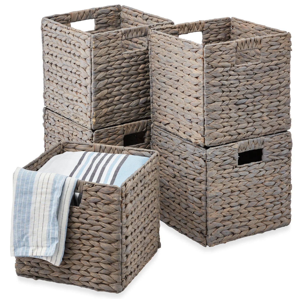 Best Choice Products 12x12in Hyacinth Baskets, Set of 5 Multipurpose Collapsible Organizers w/ Inserts - Natural