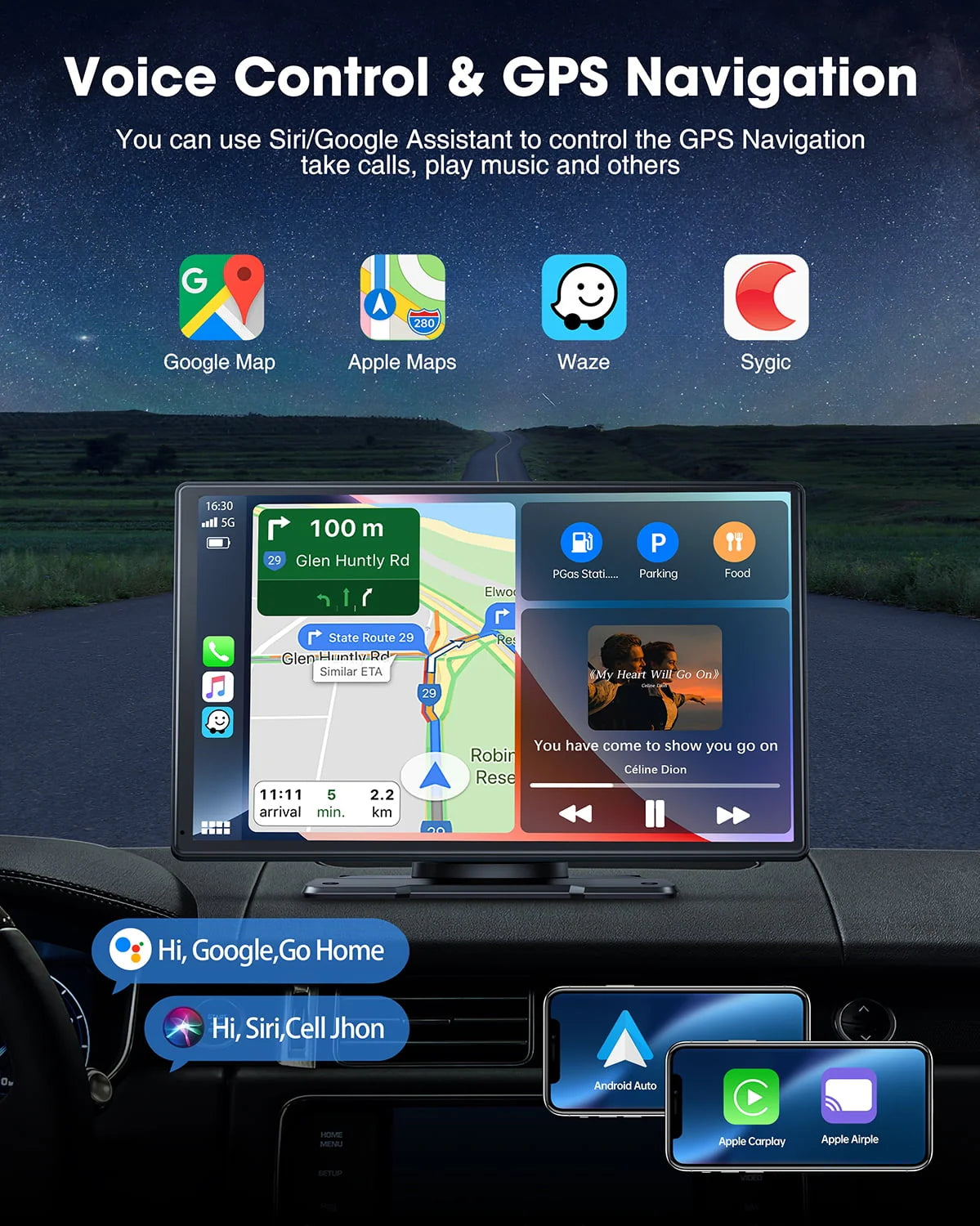 LAMTTO 9" Portable Inch Wireless Carplay Car Stereo with 2.5K Dash Cam, 1080p Backup Camera 64GB SD Card, Wireless Apple Carplay Car Radio Receive GPS Navigation , Bluetooth, Siri,AUX/FM