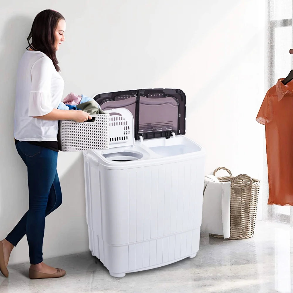 Portable Washing Machine, YOFE Compact Mini Washing Machine, Semi-automatic Washing Machine, Portable Mini Twin Tub Washing Machine for Camping Apartments, Washer(7.7lbs) /Spiner(6.6lbs), Gray, R4861