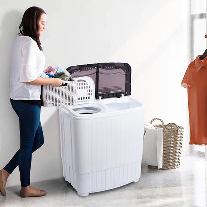 Portable Washing Machine, YOFE Compact Mini Washing Machine, Semi-automatic Washing Machine, Portable Mini Twin Tub Washing Machine for Camping Apartments, Washer(7.7lbs) /Spiner(6.6lbs), Gray, R4861