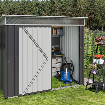 Walsunny 6X4 FT Outdoor Storage Shed,Waterproof Metal Garden Sheds with Lockable Double Door Weather Resistant Steel Tool Storage House Shed Grey