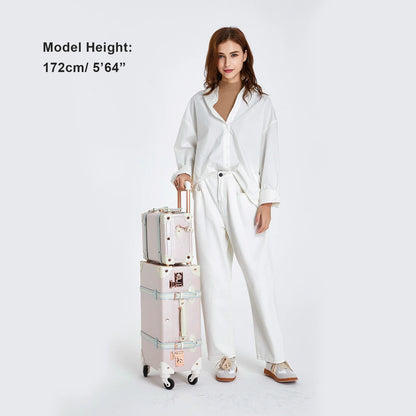 COTRUNKAGE Vintage Trunk Luggage Set TSA Lock Carry On Suitcase for Women (13" & 20", Pink Floral)