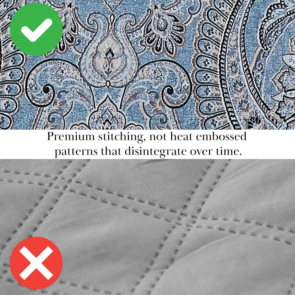 Southshore Fine LinensOversized 5-Piece Twin / Twin XL Quilt Bedding Set with two matching shams and three decorative throw pillows, oversized Paisley farmhouse bedspread Pure Melody Aqua