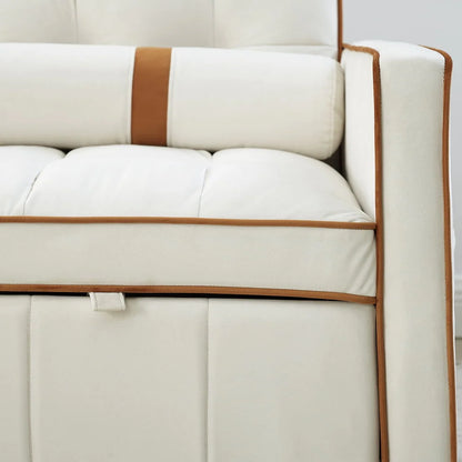 55.5" Modern Velvet Pull Out Sleep Sofa Bed,Convertible 2 Seater Loveseats Sofa Couch with Side Pockets, Velvet Sleeper Bed with Adjsutable Backrest and Lumbar Pillows for Small Space(Beige)