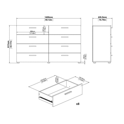 Tvilum Loft 8 Drawer Double Dresser, White Woodgrain