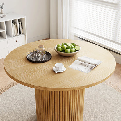 Rophefx 35.4" Solid Wood Round Dining Table with Handcrafted Relief Pedestal,Circle Dining Table,Walnut