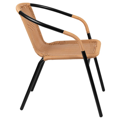 Emma + Oliver Indoor/Outdoor Stacking Rattan Restaurant Patio Chairs, Set of 2, Gray