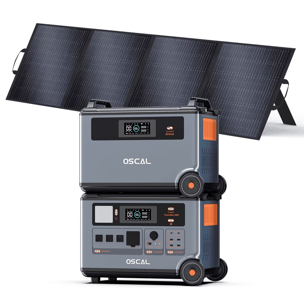 OSCAL PowerMax 6000 Portable Power Station, 3600Wh LiFePO4 Battery with 6000W Output, BP3600 Expansion Battery & 200W Solar Panels, Solar Generator for Camping, Home, Outdoor, Emergency Use