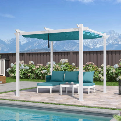 PURPLE LEAF Outdoor Retractable Pergola with Sun Shade Canopy 10' x 13' Patio Aluminum Pergola Shelter for Backyard Deck Garden Modern Metal Grape Trellis Pergola, Beige
