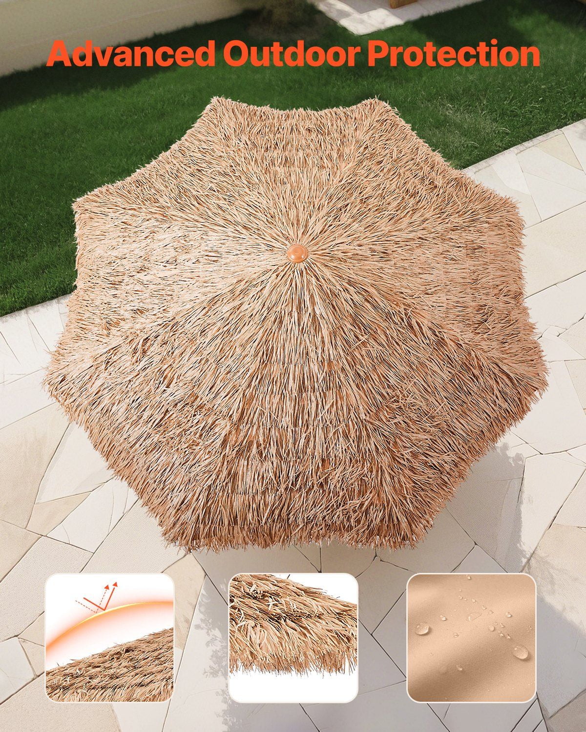 Tiki Umbrella Thatched Patio Umbrella 9 ft Poolside Patio Beach Umbrella