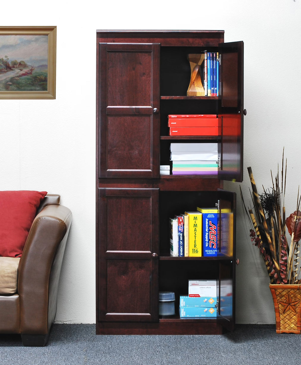 Concepts in Wood Storage Cabinet, 72 inch with 5 Shelves - Cherry Finish