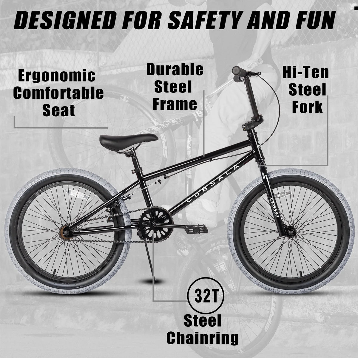 cubsala 20 in Freestyle BMX Kids Bike for Age 6-14 Years Old Boys Girls , Black & Green