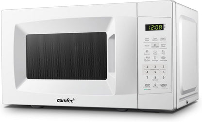 Countertop Microwave with Sound On/Off, Eco Mode, and Convenient One-Touch Button, 0.7 Cubic Foot, White