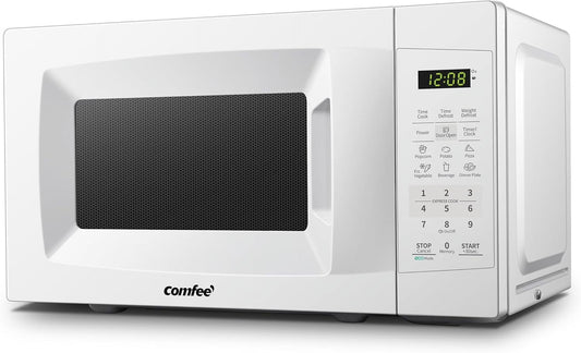 Countertop Microwave with Sound On/Off, Eco Mode, and Convenient One-Touch Button, 0.7 Cubic Foot, White