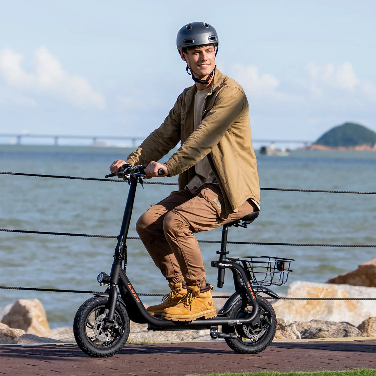 5TH WHEEL W18S 450W Motor Electric Scooter for Adults with Seat and Carry Basket, 36V 20Miles Range & 15.5Mph, 12" Foldable E Scooter for Commuting