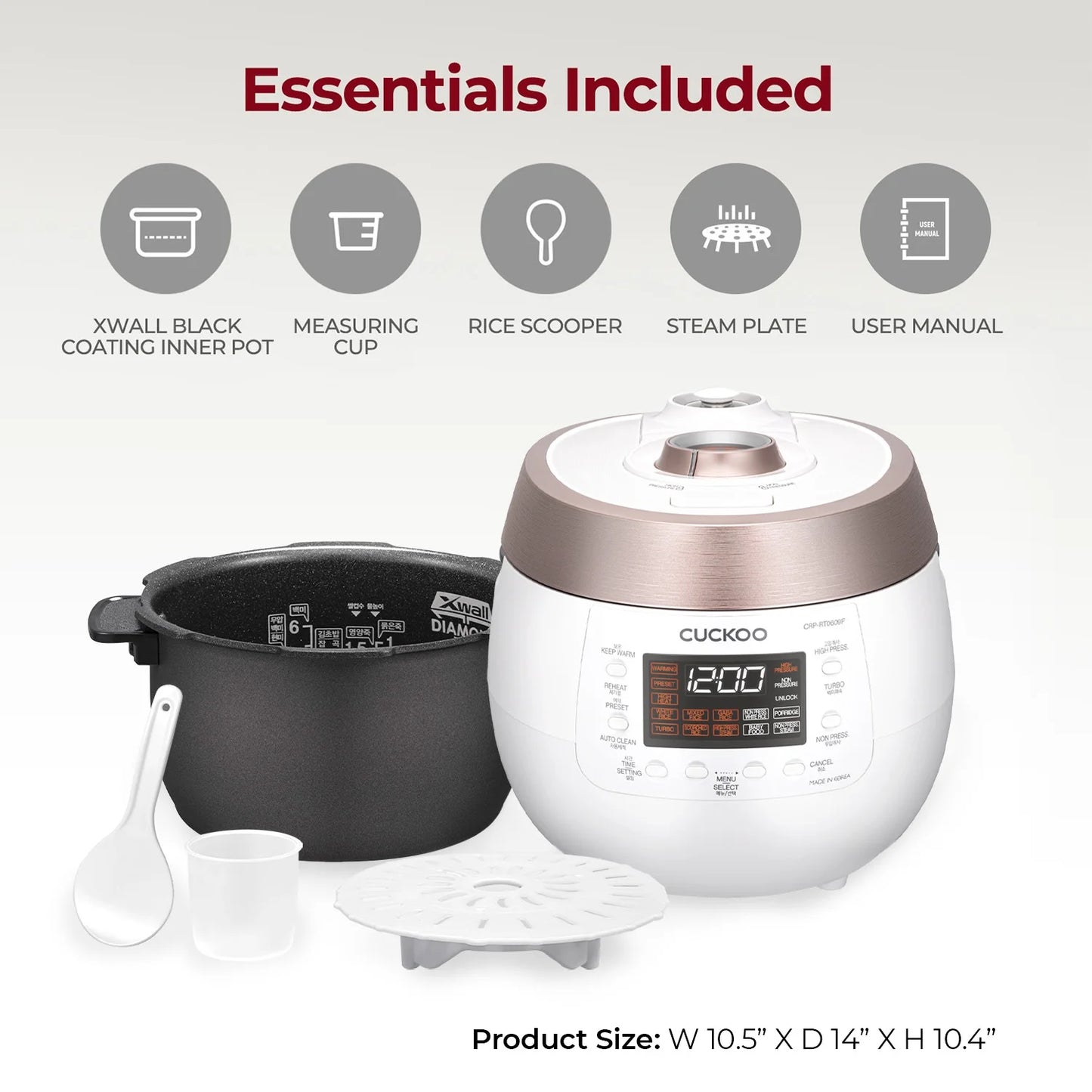 CUCKOO CRP-RT0609FB 6-Cup (Uncooked) / 12-Cup (Cooked) Twin Pressure Rice Cooker & Warmer with Nonstick Inner Pot, 14 Menu Options, Safe Steam Release, 3 Voice Guide, Auto Clean (Black)