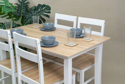 Mainstays 5-Piece Dining Set, 1 Table and 4 Chairs, White, MDF and Rubberwood, Indoor, 46" L x 29" W x 30" H Table