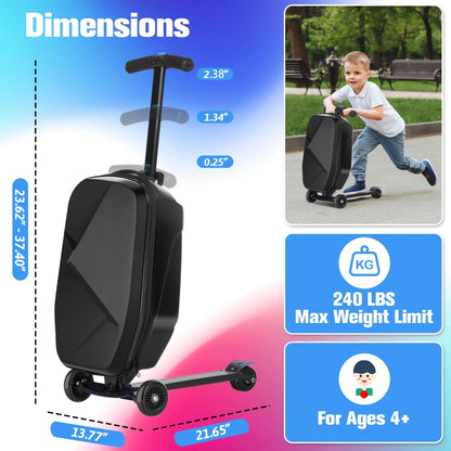 Advwin Scooter Luggage for Kids & Adults, Hardside Ride on Suitcase for Kids Ages 4-15 Multifunctional Lightweight Foldable Carry on Luggage with Wheels Ride on for Children Teenagers, Pink