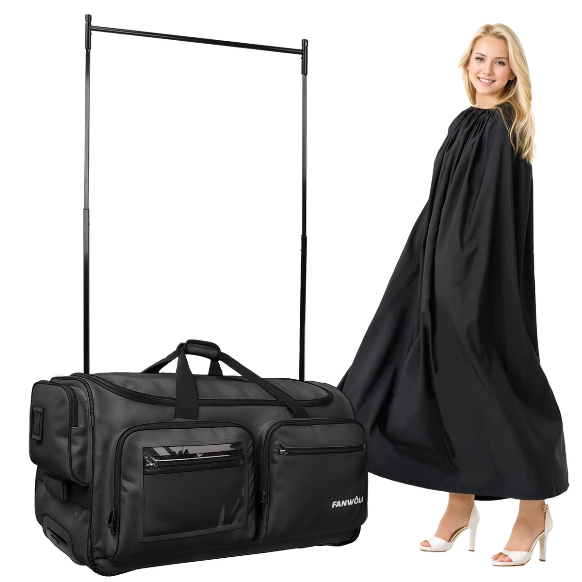 Fegat Dance Bag with Garment Rack - 28"Collapsible Rolling Competition Dance Duffle Bag Lightweight Costume Wheeled Suitcase for Dancers Shows Livestreamer Athletes