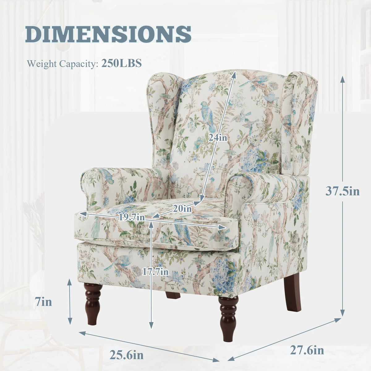 EROMMY Upholstered Accent Chair, Floral Print Fabric Armchair