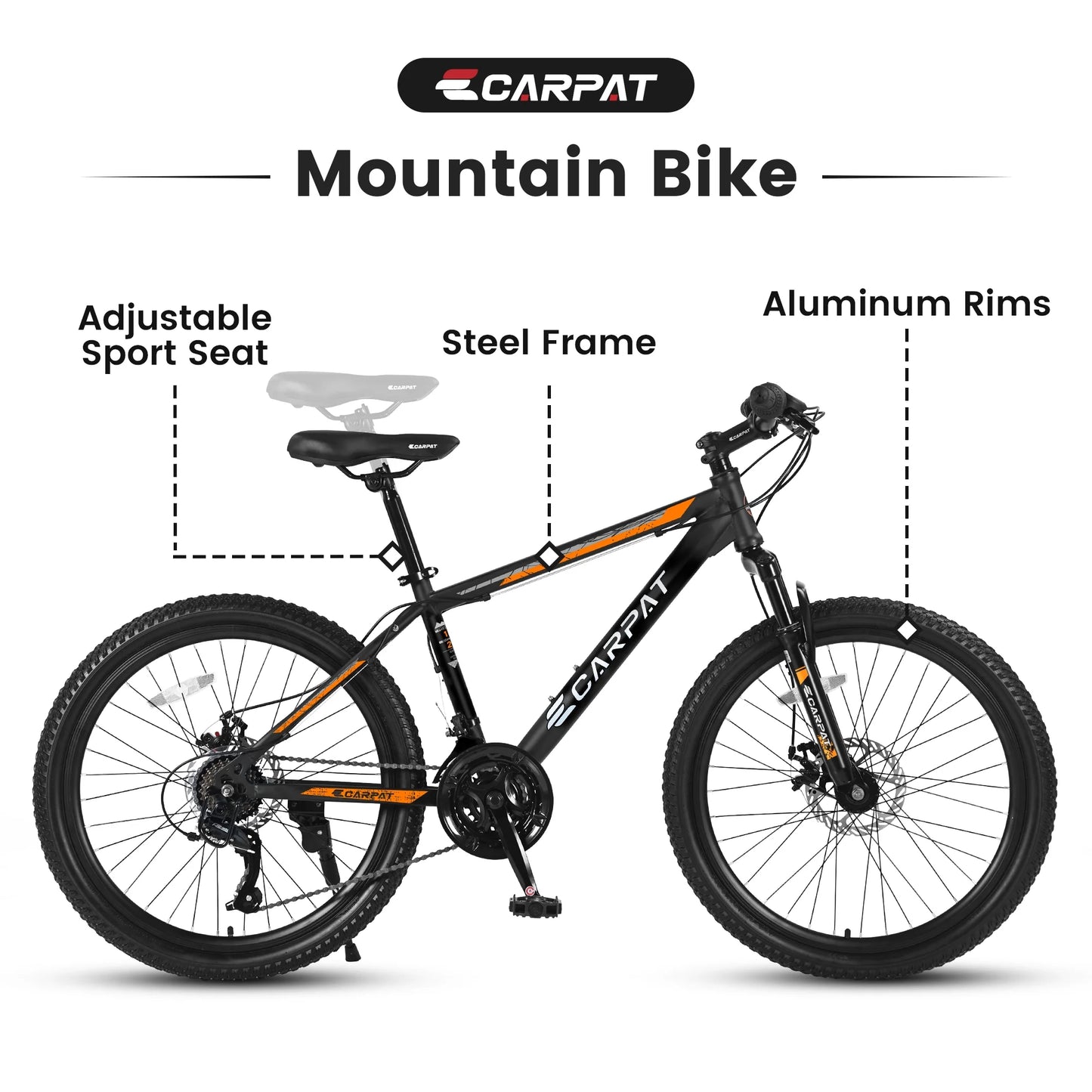 26 inch Mountain Bike for Men, Adult Mountain Bike with Shimano 21 Speed & Disc Brakes, Black Orange