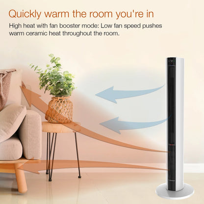 Lasko 42" 1500W All Season Tower Fan & Space Heater with Timer and Remote, White, FH500