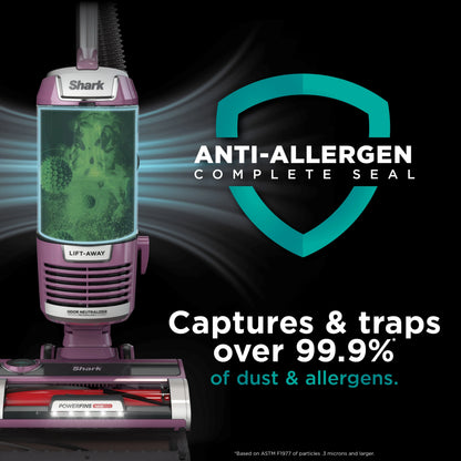 Shark Upright Vacuum, Lift-Away, Pet Friendly, Bagless, PowerFins HairPro & Odor Neutralizer Technology, Hard Floor and Carpet, Self Cleaning Brushroll, Anti Allergen &Swivel Steering , ZD550, Purple