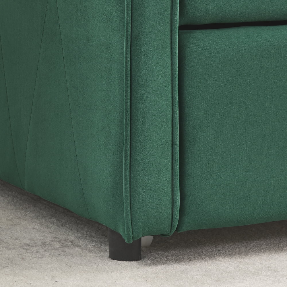 Twin Size Daybed with Trundle, Modern Button Tufted Linen Upholstered Sofa Day Bed Frame with A Roll-Out Trundle, Bedframe Furniture for Bedroom Living Room Guest Room,Green