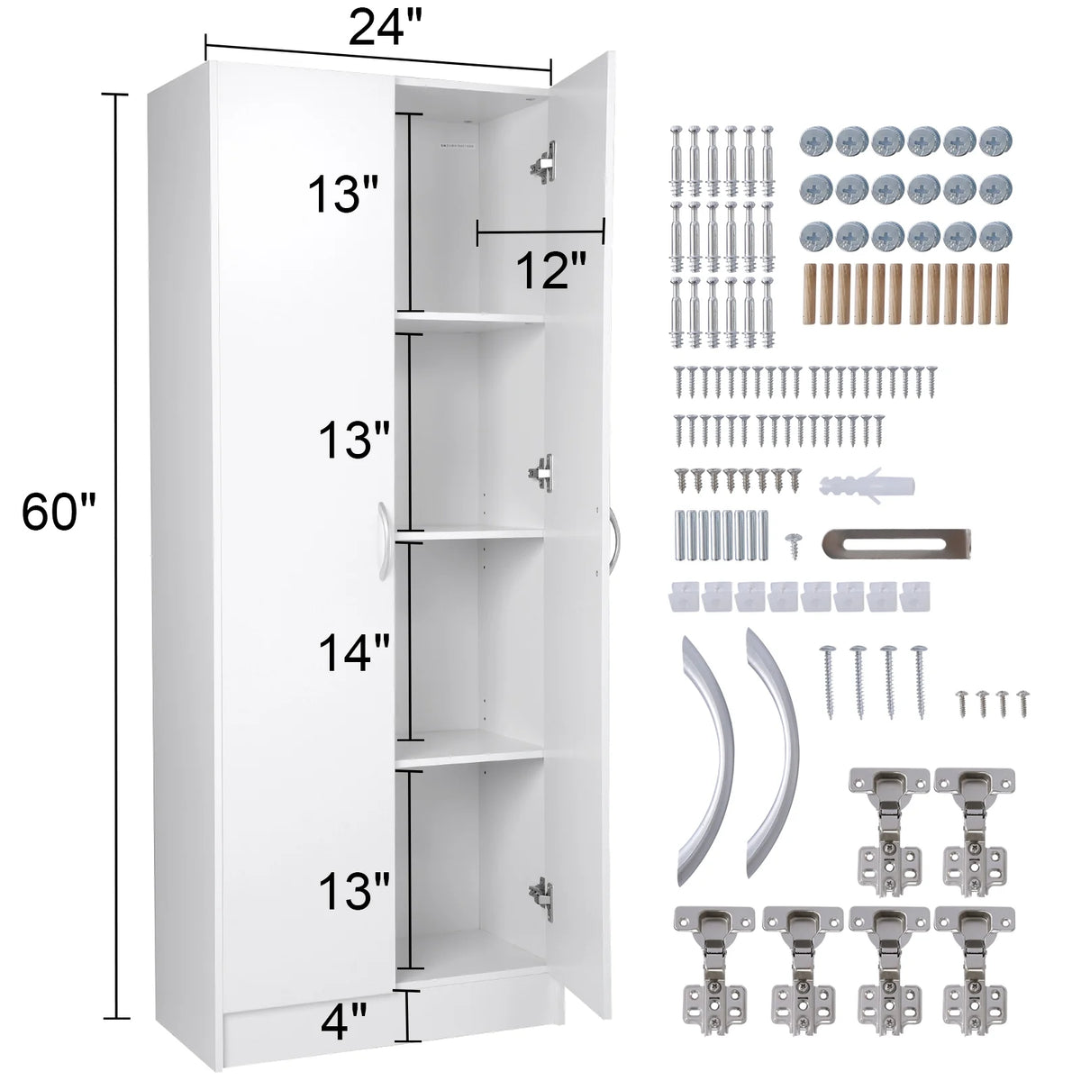 KFFKFF Kitchen Pantry Cabinet with Doors and Adjustable Shelves ��24" x 12" x 60" Tall Food Pantry Storage Cabinet for Kitchen, Living Room and Dinning Room 110LB Loading