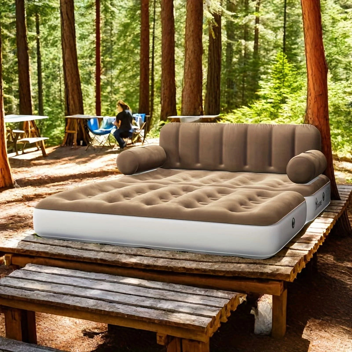 Inflatable Air Sofa Bed 2-in-1 Backrest Couch Airbed With Headboard And Pump Convertible Blow Up Bed Mattress For Home, Camping, And Guests, Living Room Furniture, Queen Size