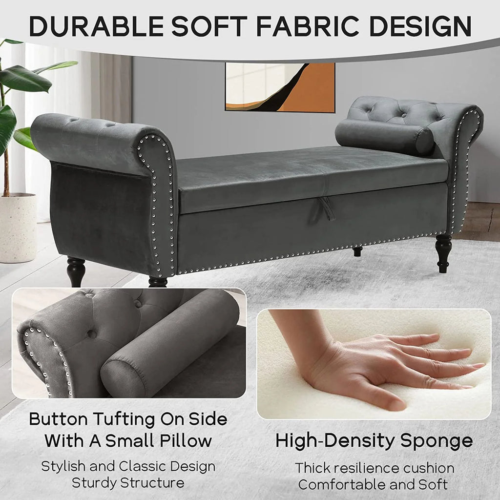 Sumdeal 43.5" Storage Ottoman Bench with 250lb Seating, Linen Upholstered Wood Legs Safety Hinge Flip Top Oval Foot Rest Long Stool for Sofa Couch Bedroom End of Bed Living Room Entryway, White