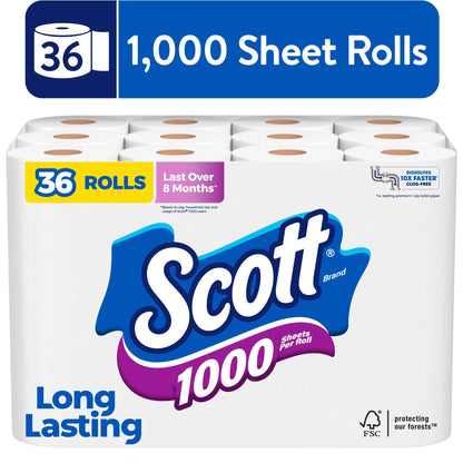 (3 pack) Scott 1000 Toilet Paper, 36 Rolls, 1,000 Sheets per Roll
