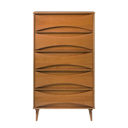 Walker Edison 30” Mid-Century Modern Curved Front 5-Drawer Dresser, Caramel